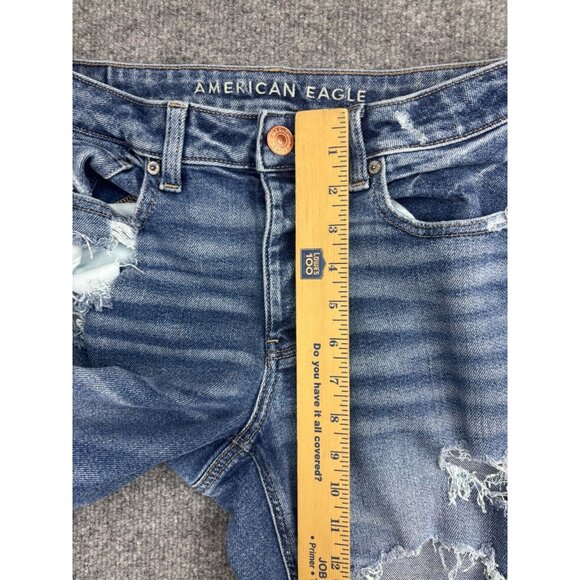 American Eagle Tomgirl Jeans Women's 4 Destroyed Blue Denim Button Fly Mid Rise - Picture 5 of 10